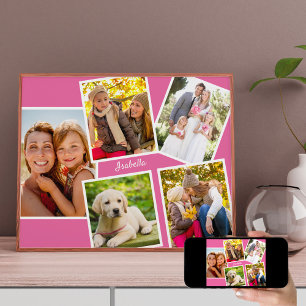 Persoonlijke 5 foto-collage roze poster
