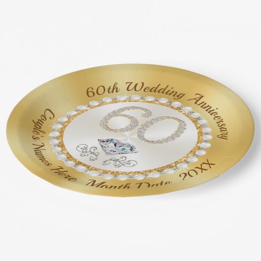 Persoonlijke 60e Jubileum papieren Borden, Papieren Bordje (Gekanteld)