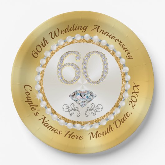 Persoonlijke 60e Jubileum papieren Borden, Papieren Bordje (Voorkant)