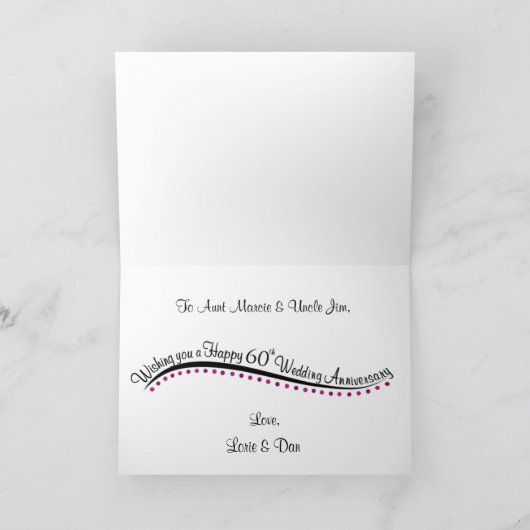 Persoonlijke 60ste verjaardagskaart trouwdag kaart (Binnen)
