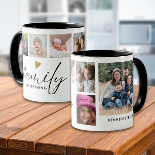 Persoonlijke 6 familiefoto collage Zwart en Goud Mok