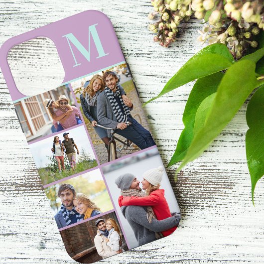 Persoonlijke 6 foto-collage lila mint Case-Mate iPhone case
