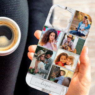 Persoonlijke 6 foto-collage op grijze marmer Case-Mate iPhone case