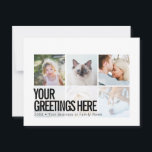 Persoonlijke 6 foto's Moderne Universele Groet Briefkaart<br><div class="desc">Persoonlijke 6 gezinsfoto's Moderne en Scherpe Universele Groetkaarten met een stijlvolle fotocollage met 6 aangepaste afbeeldingen, uw groet boodschap in vet en opvallend moderne schreefloze lettertype, uw naam, datum, jaar, bericht op de achterkant in een minimaal typografisch en koel schreefloos lettertype. Zwart-wit minimalistische esthetiek, maar u kunt de kaart in...</div>