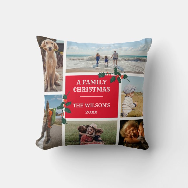Persoonlijke 6-fotoserie Collage Kerstmis Kussen (Voorkant)