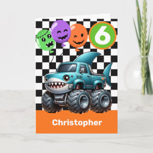 Persoonlijke 6e verjaardag Halloween haai monster Kaart