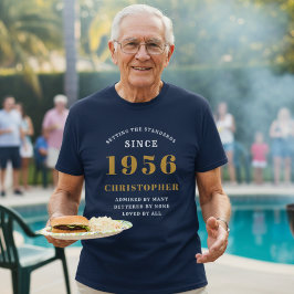 Persoonlijke 70e verjaardag 1956 naam blauw goud t-shirt