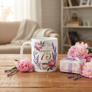 Persoonlijke 75e verjaardag Oma bloemensouvenir Koffiemok