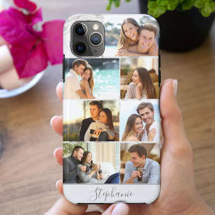 Persoonlijke 7 Foto Collage Grijs Marmer Case-Mate iPhone Case