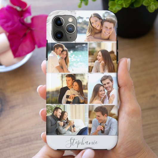 Persoonlijke 7 Foto Collage Grijs Marmer Case-Mate iPhone Case