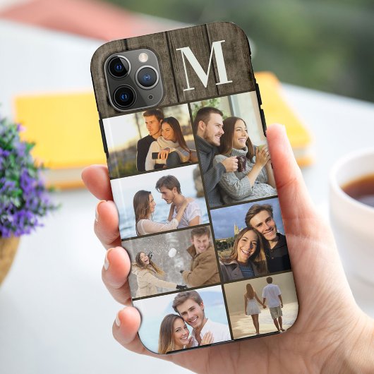 Persoonlijke 7 Foto Collage op Donker Hout Case-Mate iPhone Case