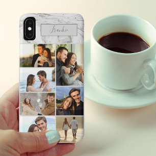 Persoonlijke 7 foto-collage op grijze marmer Case-Mate iPhone case