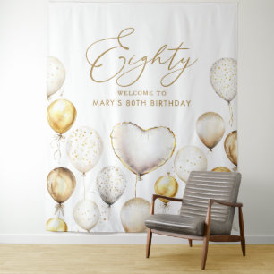Persoonlijke 80ste verjaardag script gold ballon wandkleed