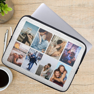 Persoonlijke 8 foto-collage Moderne witte leer Laptop Sleeve