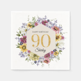 Persoonlijke 90e verjaardag Wildflower Servet