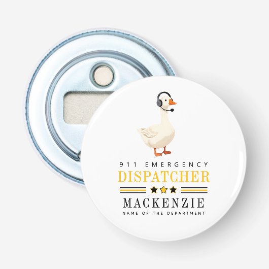 Persoonlijke 911-dispatch-eend met headset button flesopener (Voorkant)
