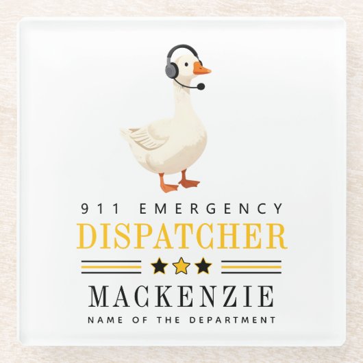 Persoonlijke 911-dispatch-eend met headset glazen onderzetter (Voorkant)