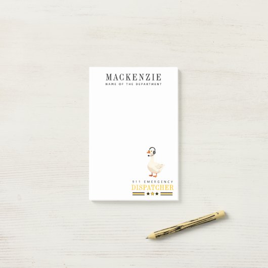 Persoonlijke 911-dispatch-eend met headset post-it® notes (Op bureau)