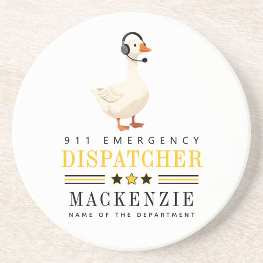 Persoonlijke 911-dispatch-eend met headset zandsteen onderzetter (Voorkant)