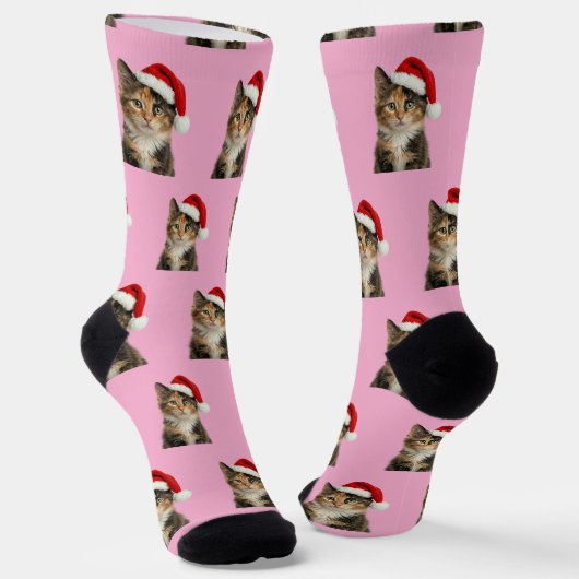 Persoonlijke Aangepaste Calico Kitty Kat Kerstmis Sokken (Gebogen)