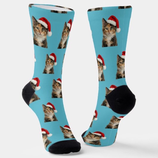 Persoonlijke Aangepaste Calico Kitty Kat Kerstmis Sokken (Gebogen)