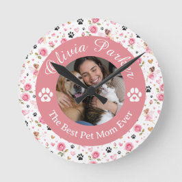 Persoonlijke aangepaste foto- en naam- huisdierlie ronde klok