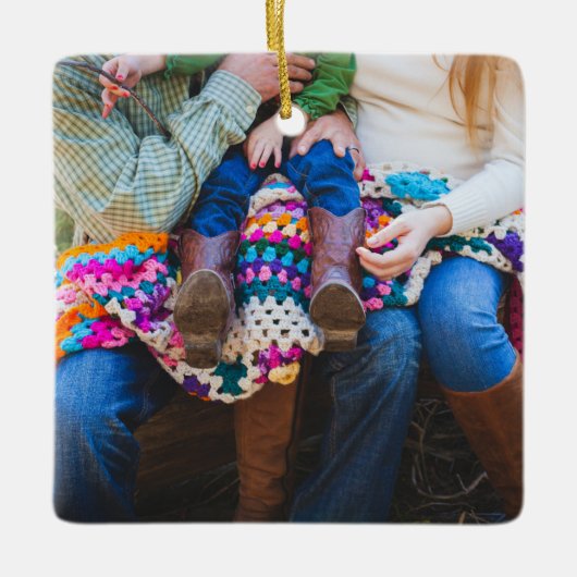 Persoonlijke aangepaste fotofeestdag kerstmis keramisch ornament (Voorkant)