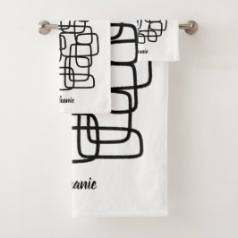 Persoonlijke aangepaste naam Abstracte lijnkunst Bad Handdoek