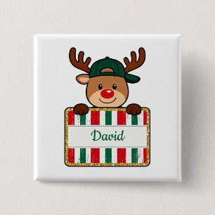 Persoonlijke Aangepaste Naam Kerst Rendier Vierkante Button 5,1 Cm
