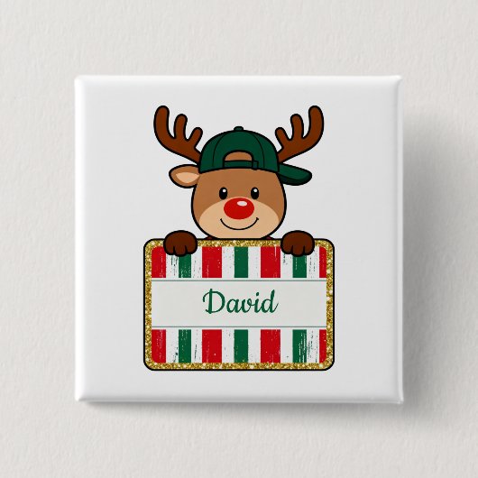 Persoonlijke Aangepaste Naam Kerst Rendier Vierkante Button 5,1 Cm (Voorkant)