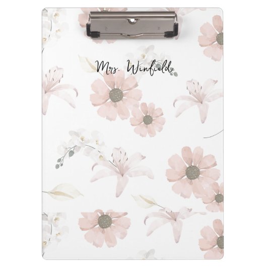 Persoonlijke aangepaste naam Leraar Roze bloemen Klembord (Voorkant)