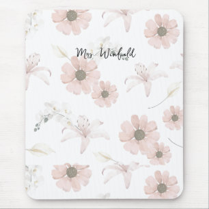 Persoonlijke aangepaste naam Leraar Roze bloemen Muismat