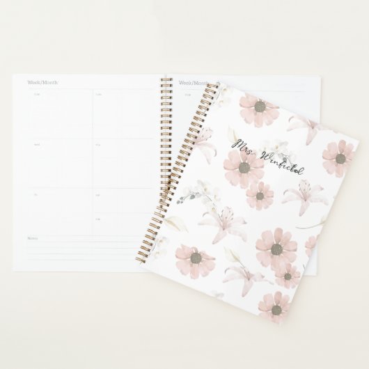 Persoonlijke aangepaste naam Leraar Roze bloemen Planner (Display)