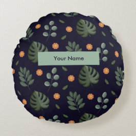 Persoonlijke Aangepaste Naam Navy Botanisch Rond Kussen