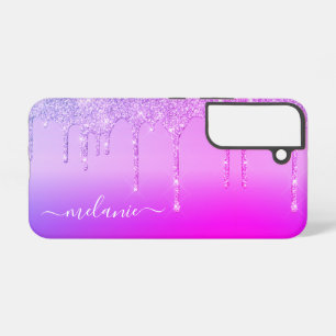 Persoonlijke aangepaste naam paarse roze neon glit samsung galaxy hoesje