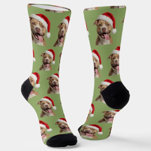 Persoonlijke Aangepaste Pitbull Kerstmis  Sokken (Gebogen)