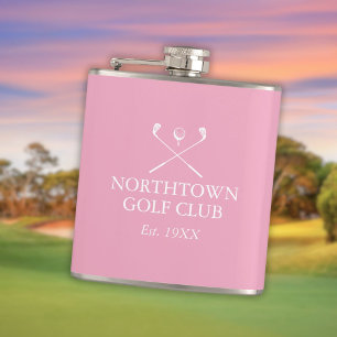 Persoonlijke aangepaste roze golfclubnaam heupfles