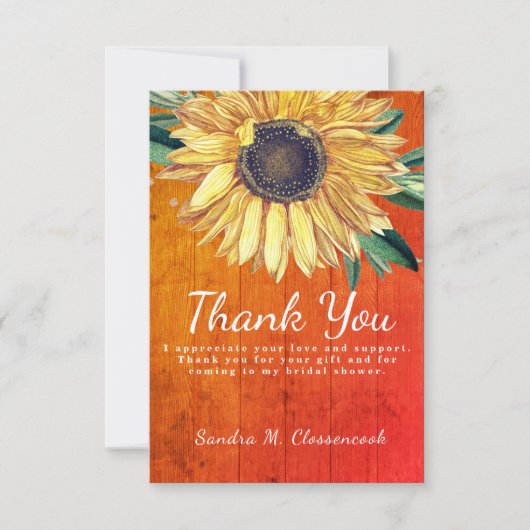 Persoonlijke aangepaste rustieke chic zonnebloem s bedankkaart (Voorkant)