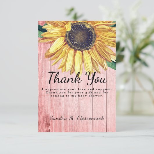 Persoonlijke aangepaste rustieke chic zonnebloem s bedankkaart (Staand voorkant)