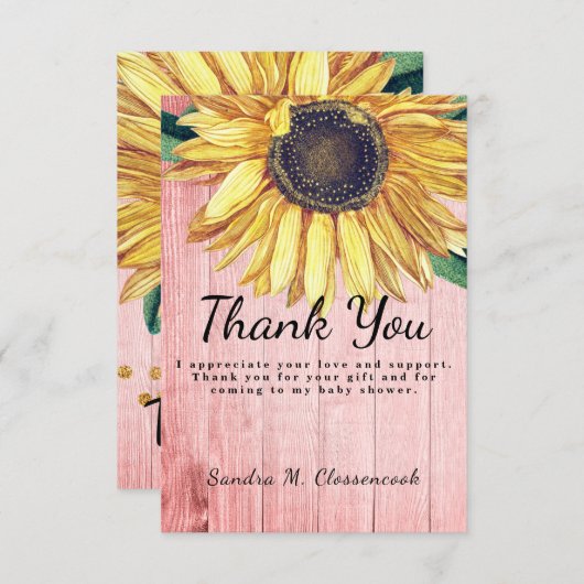 Persoonlijke aangepaste rustieke chic zonnebloem s bedankkaart (Voorkant / Achterkant)