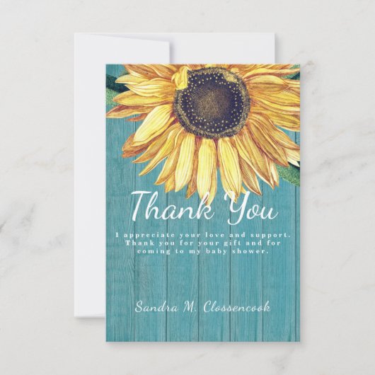 Persoonlijke aangepaste rustieke chic zonnebloem s bedankkaart (Voorkant)