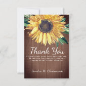 Persoonlijke aangepaste rustieke chic zonnebloem s bedankkaart (Voorkant)
