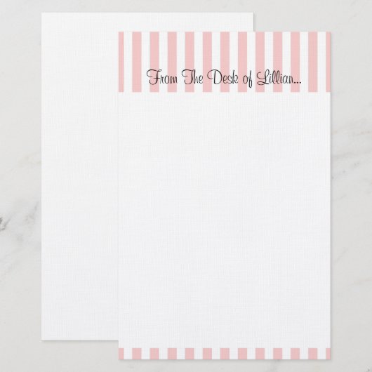 Persoonlijke, aanpasbare roze en witte streep briefpapier (Voorkant / Achterkant)