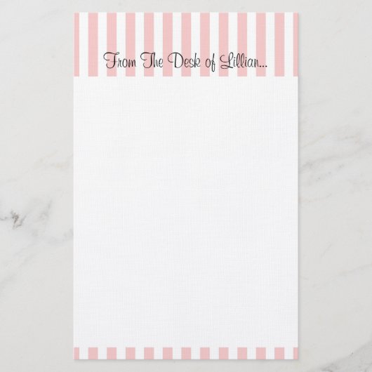 Persoonlijke, aanpasbare roze en witte streep briefpapier (Voorkant)