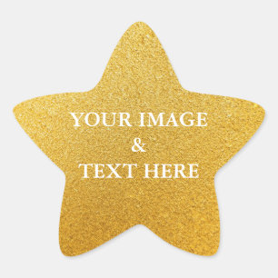 Persoonlijke Aanpassing Uw Eigen Foto & Tekst Goud Ster Sticker