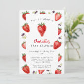 Persoonlijke aardbei babyshower uitnodiging (Staand voorkant)