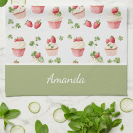 Persoonlijke aardbei-cupcaketheedoek theedoek