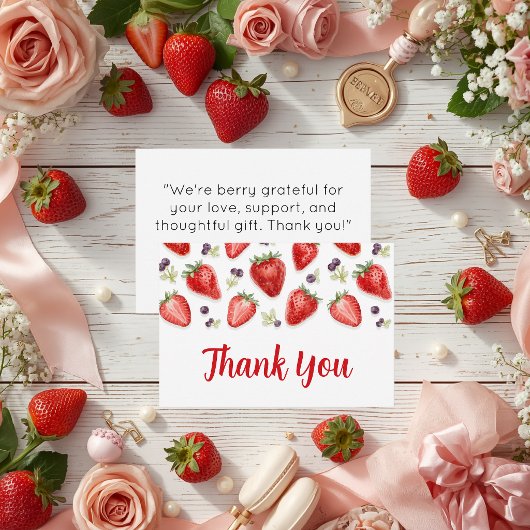 Persoonlijke aardbeien babyshower bedankkaart