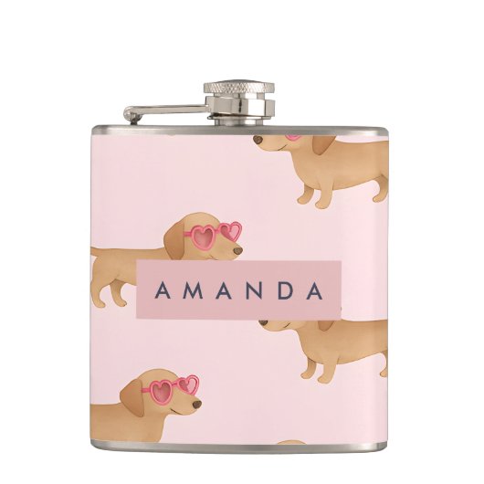 Persoonlijke Aardige Dachshund Hond Heupfles (Voorkant)
