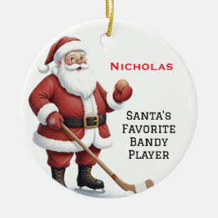 Persoonlijke Aardige Kerstman die Bandy speelt Keramisch Ornament